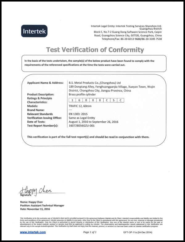 T est Verification of Conformity